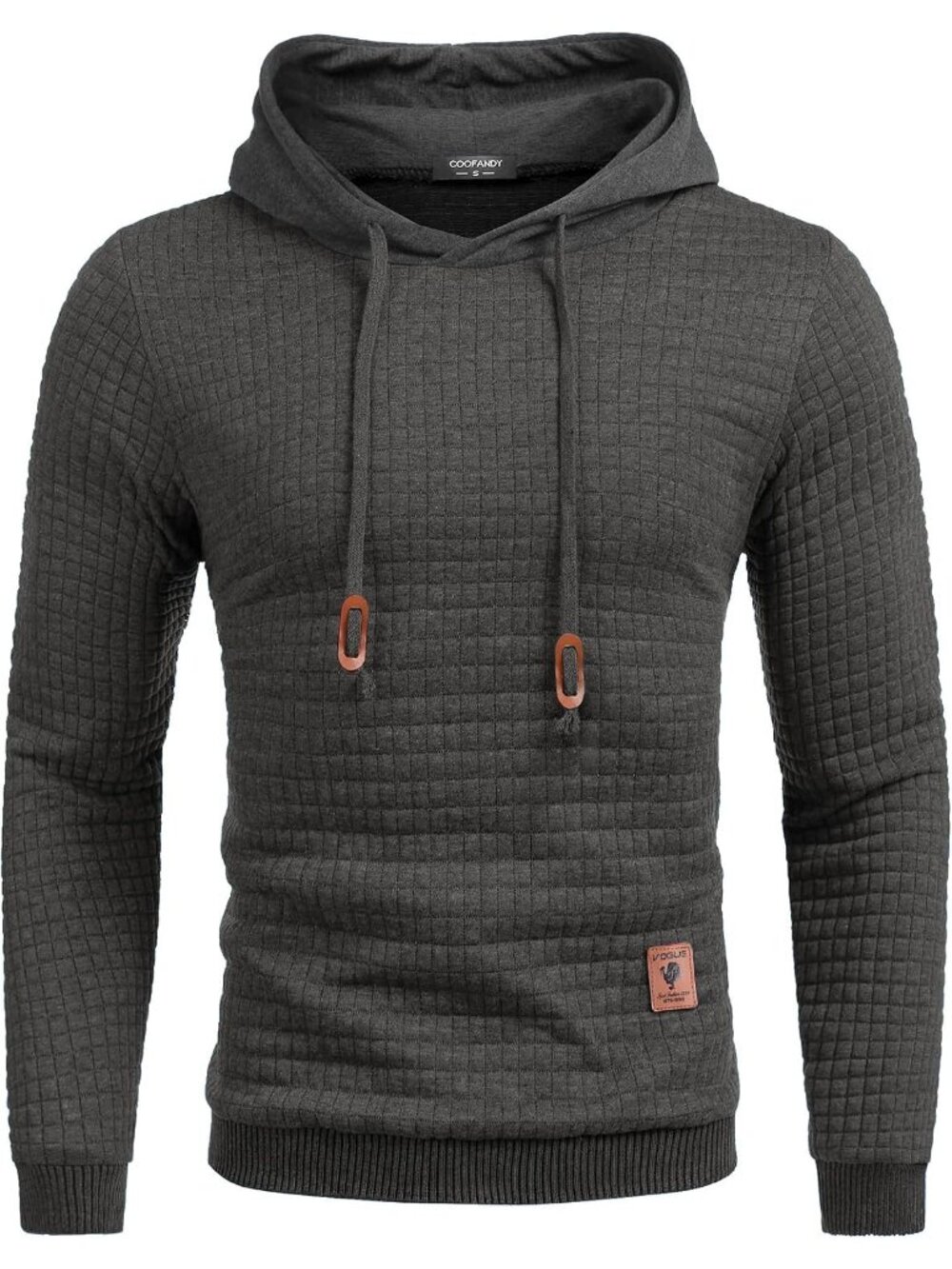 Coofandy Men's Dark Grey Long Sleeve Drawstring Waffle Knit Pullover Hoodies